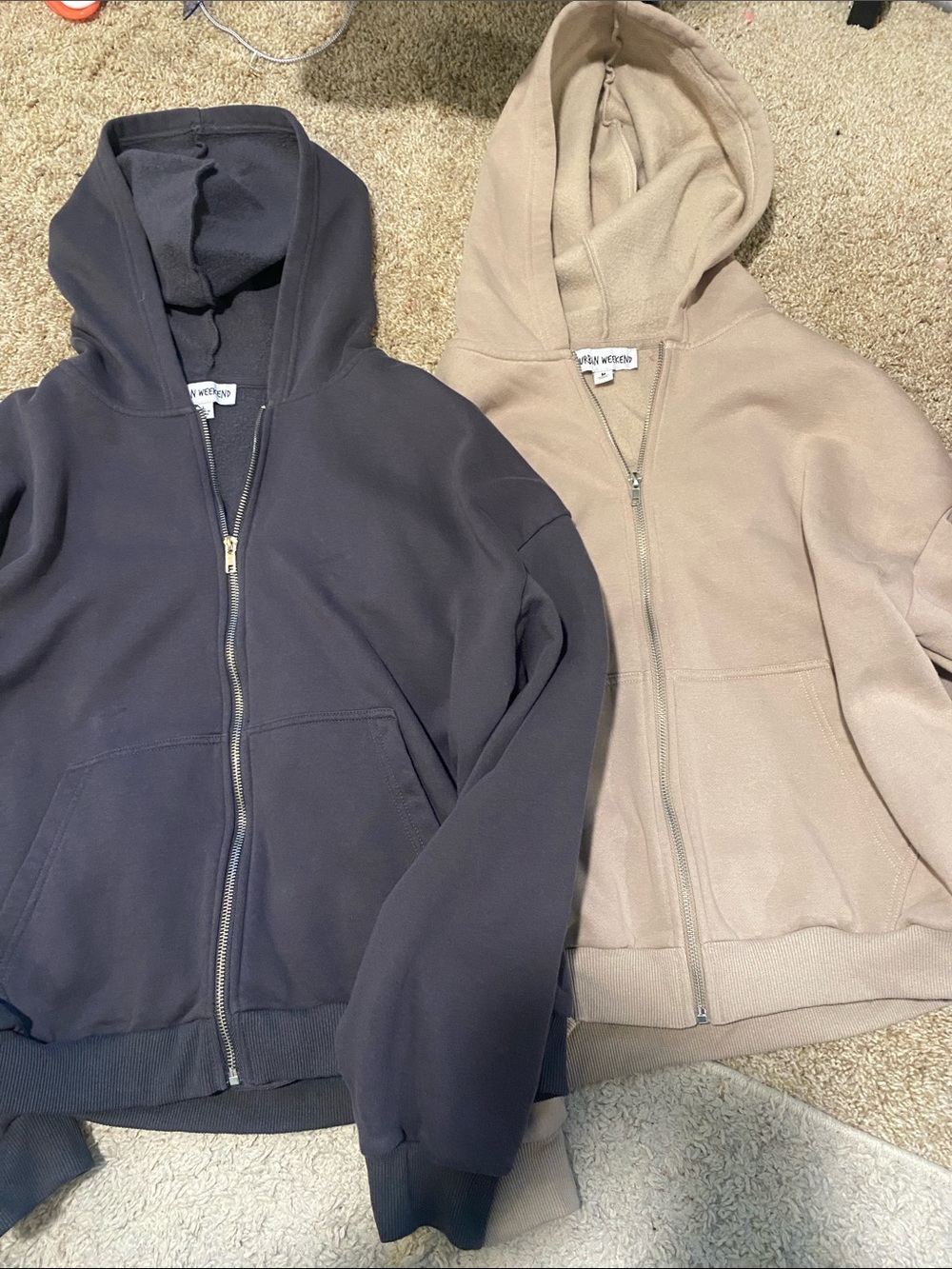 Zippered Hooded Sweatshirts bundle- charcoal grey and Beige